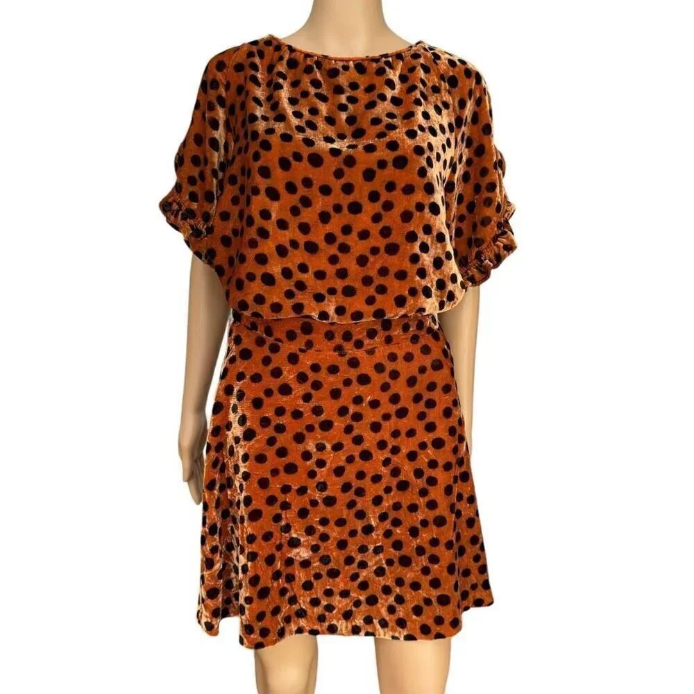 Madewell Velvet Memento Ruffle-Sleeve Top Blouse and skirt set Leopard Dot Sz S